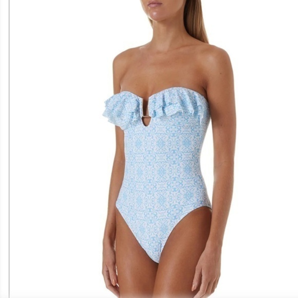 Melissa Odabash Corfu Amalfi Celeste Frill U-Trim Bandeau One Piece Swimsuit